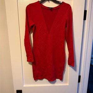 Forever 21 Deep Red Long Sleeve V-Neck Top